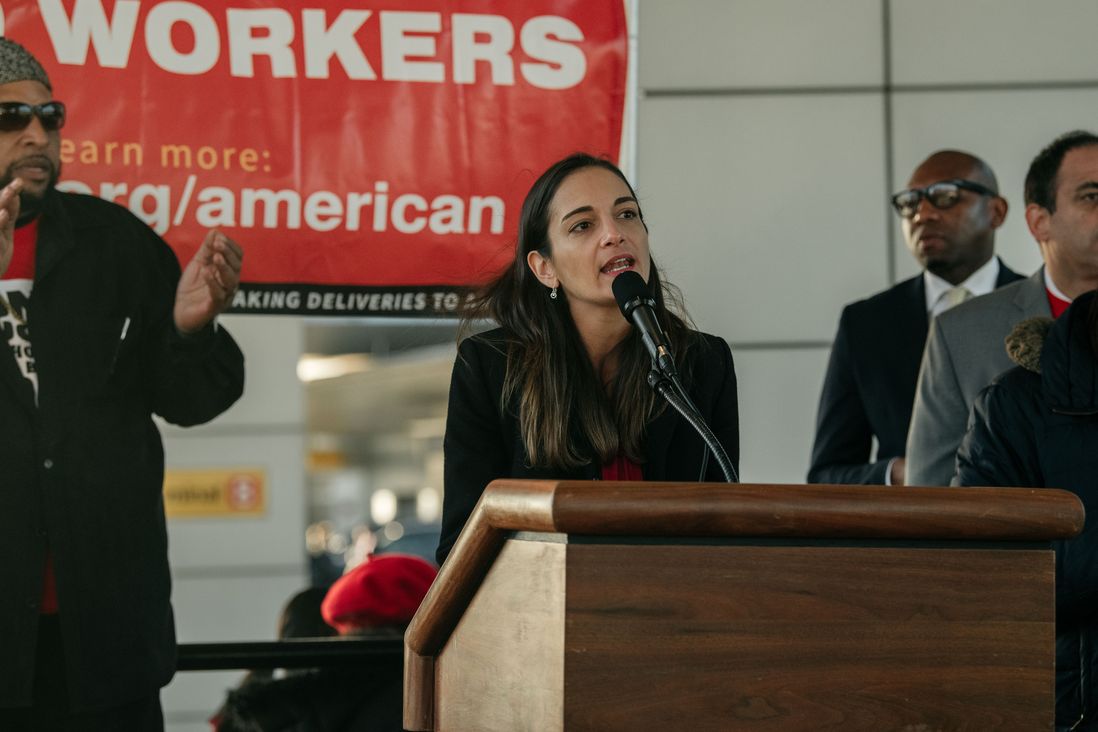 Scenes from food workers at JFK Airport protesting low wages at the airport on November 26, 2019